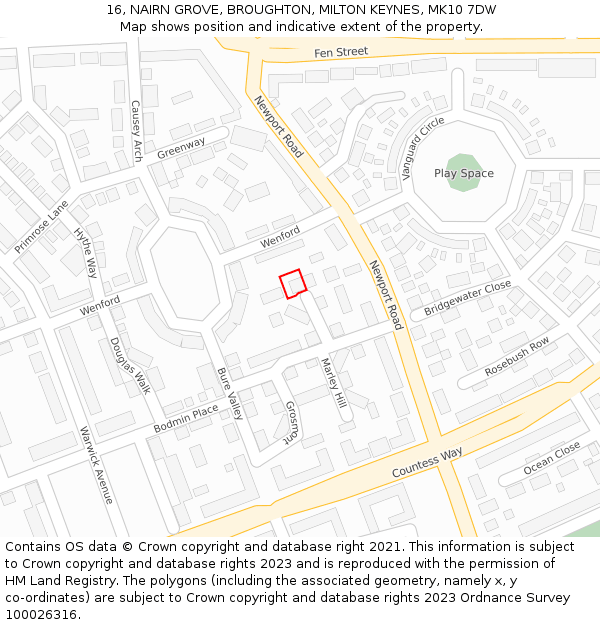 16, NAIRN GROVE, BROUGHTON, MILTON KEYNES, MK10 7DW: Location map and indicative extent of plot