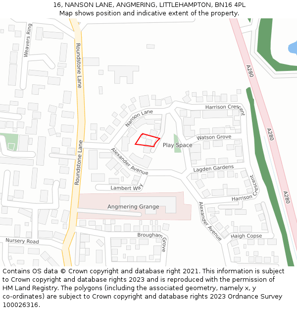 16, NANSON LANE, ANGMERING, LITTLEHAMPTON, BN16 4PL: Location map and indicative extent of plot