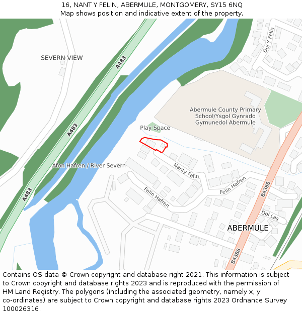 16, NANT Y FELIN, ABERMULE, MONTGOMERY, SY15 6NQ: Location map and indicative extent of plot