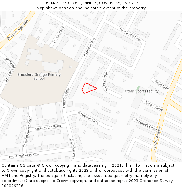 16, NASEBY CLOSE, BINLEY, COVENTRY, CV3 2HS: Location map and indicative extent of plot