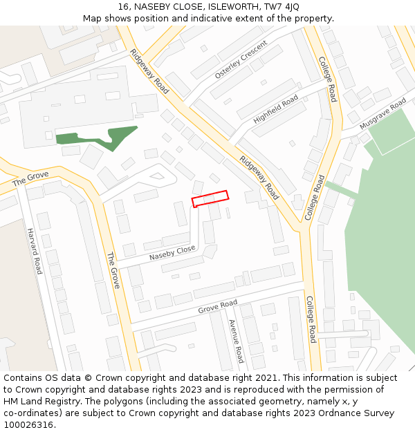 16, NASEBY CLOSE, ISLEWORTH, TW7 4JQ: Location map and indicative extent of plot