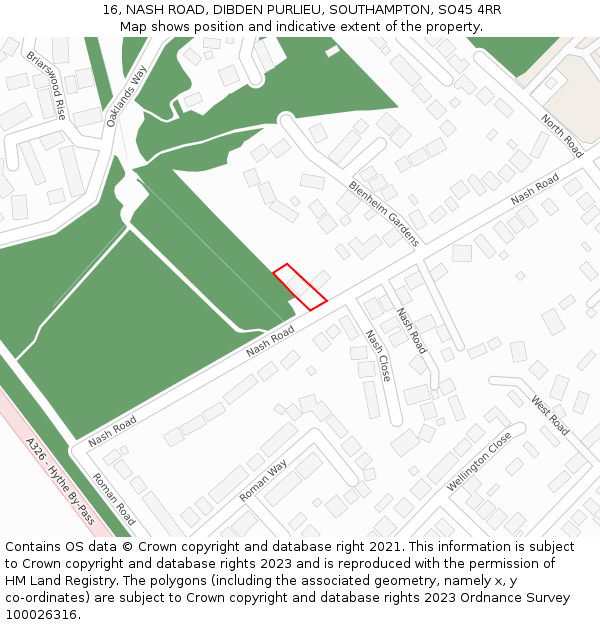 16, NASH ROAD, DIBDEN PURLIEU, SOUTHAMPTON, SO45 4RR: Location map and indicative extent of plot