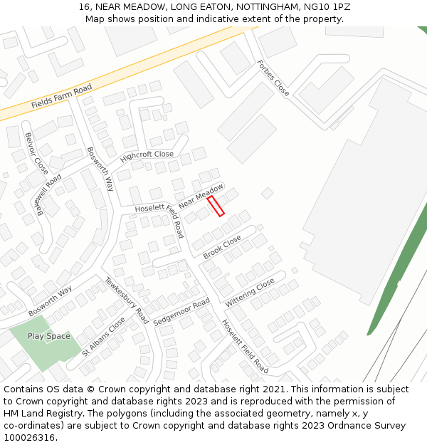 16, NEAR MEADOW, LONG EATON, NOTTINGHAM, NG10 1PZ: Location map and indicative extent of plot