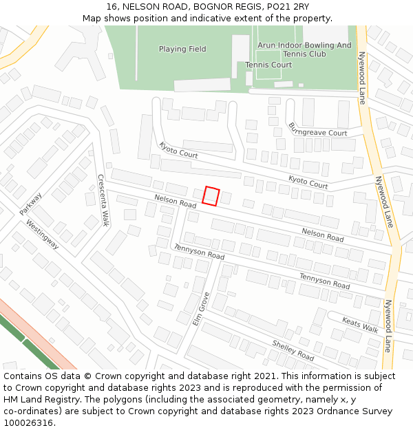 16, NELSON ROAD, BOGNOR REGIS, PO21 2RY: Location map and indicative extent of plot