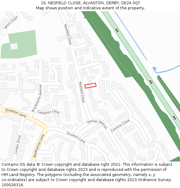 16, NESFIELD CLOSE, ALVASTON, DERBY, DE24 0QT: Location map and indicative extent of plot