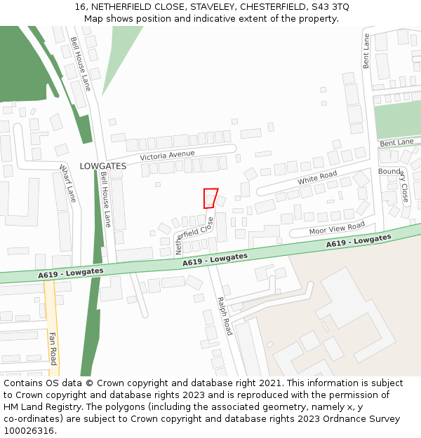 16, NETHERFIELD CLOSE, STAVELEY, CHESTERFIELD, S43 3TQ: Location map and indicative extent of plot