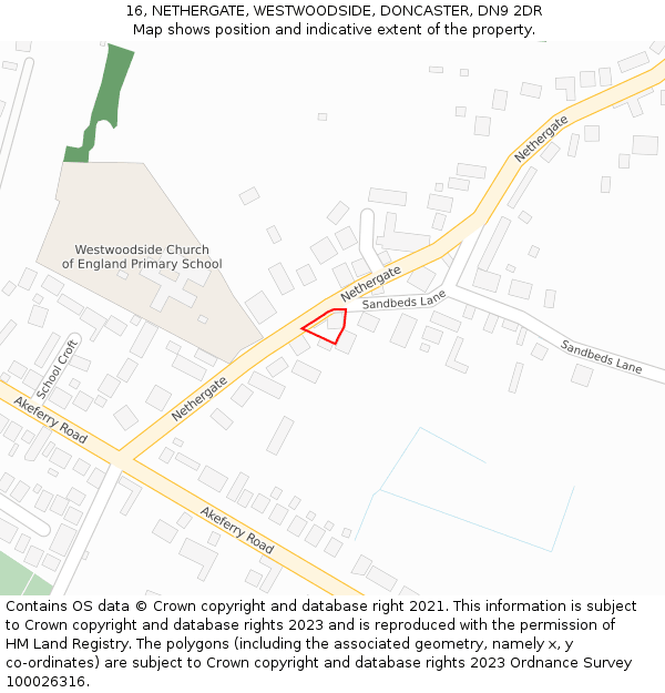 16, NETHERGATE, WESTWOODSIDE, DONCASTER, DN9 2DR: Location map and indicative extent of plot