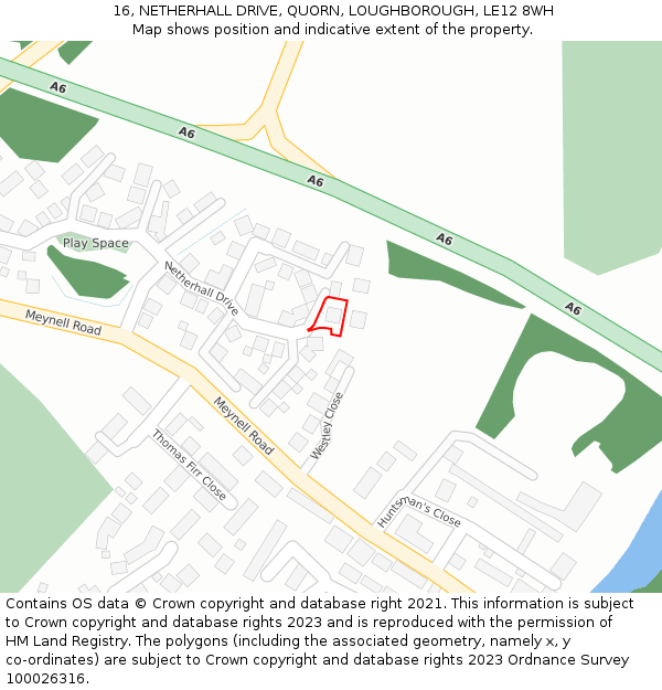 16, NETHERHALL DRIVE, QUORN, LOUGHBOROUGH, LE12 8WH: Location map and indicative extent of plot