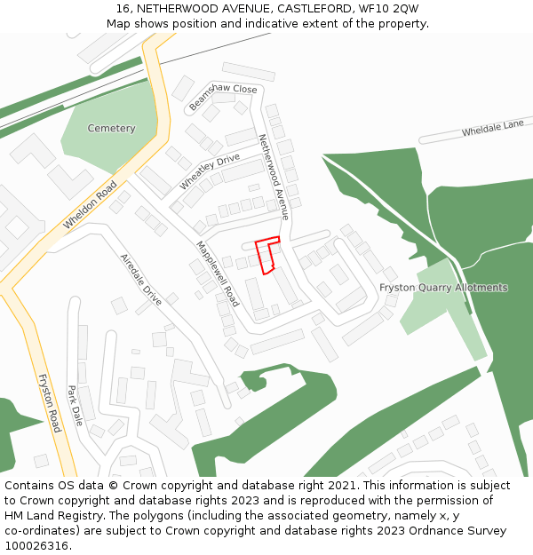 16, NETHERWOOD AVENUE, CASTLEFORD, WF10 2QW: Location map and indicative extent of plot