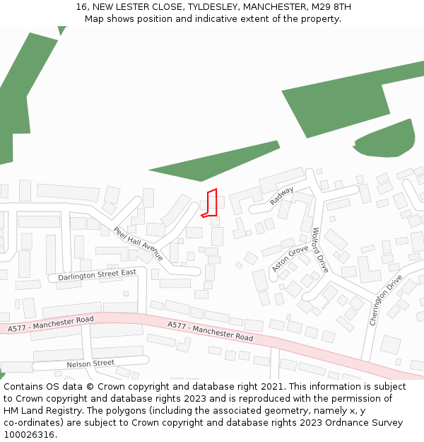 16, NEW LESTER CLOSE, TYLDESLEY, MANCHESTER, M29 8TH: Location map and indicative extent of plot