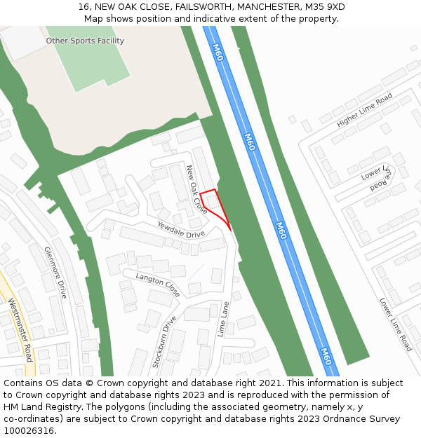 16, NEW OAK CLOSE, FAILSWORTH, MANCHESTER, M35 9XD: Location map and indicative extent of plot