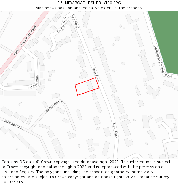 16, NEW ROAD, ESHER, KT10 9PG: Location map and indicative extent of plot