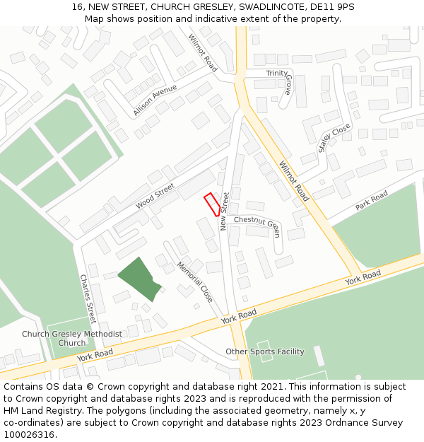 16, NEW STREET, CHURCH GRESLEY, SWADLINCOTE, DE11 9PS: Location map and indicative extent of plot