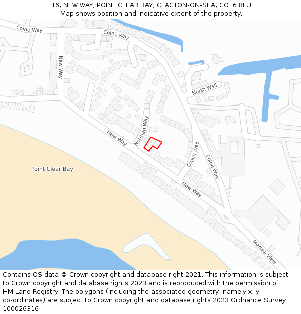 16, NEW WAY, POINT CLEAR BAY, CLACTON-ON-SEA, CO16 8LU: Location map and indicative extent of plot