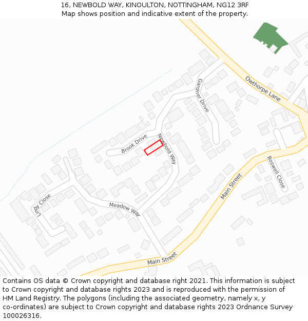 16, NEWBOLD WAY, KINOULTON, NOTTINGHAM, NG12 3RF: Location map and indicative extent of plot