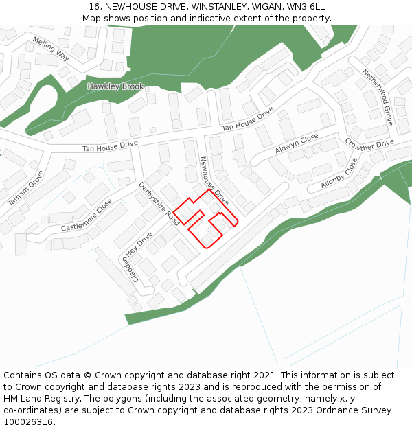 16, NEWHOUSE DRIVE, WINSTANLEY, WIGAN, WN3 6LL: Location map and indicative extent of plot