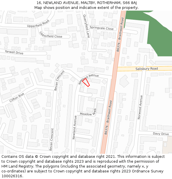 16, NEWLAND AVENUE, MALTBY, ROTHERHAM, S66 8AJ: Location map and indicative extent of plot