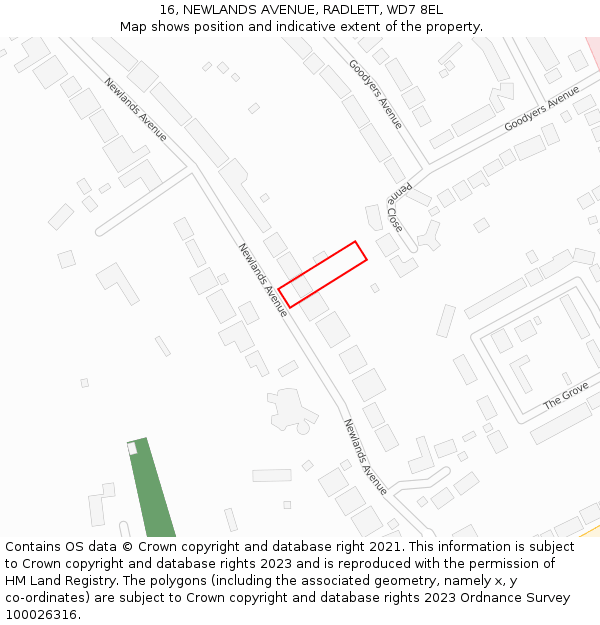 16, NEWLANDS AVENUE, RADLETT, WD7 8EL: Location map and indicative extent of plot