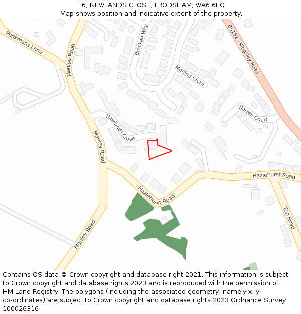 16, NEWLANDS CLOSE, FRODSHAM, WA6 6EQ: Location map and indicative extent of plot