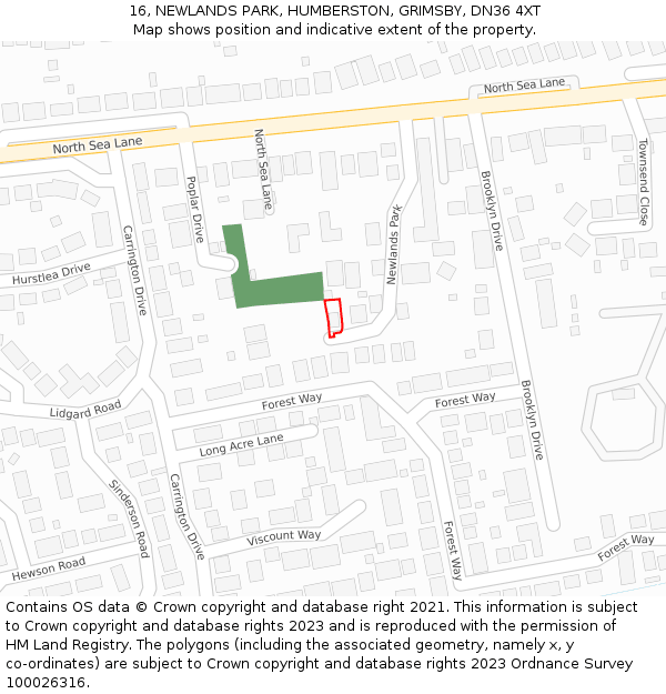 16, NEWLANDS PARK, HUMBERSTON, GRIMSBY, DN36 4XT: Location map and indicative extent of plot