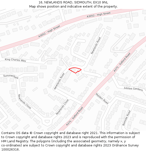 16, NEWLANDS ROAD, SIDMOUTH, EX10 9NL: Location map and indicative extent of plot