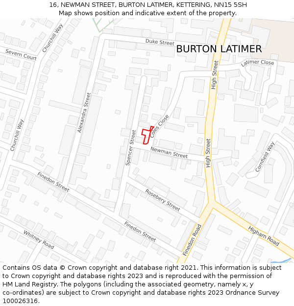 16, NEWMAN STREET, BURTON LATIMER, KETTERING, NN15 5SH: Location map and indicative extent of plot