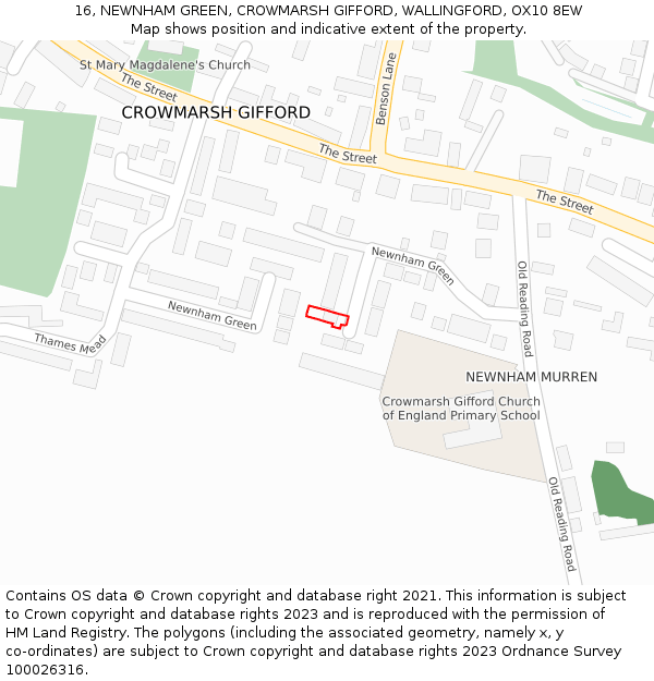 16, NEWNHAM GREEN, CROWMARSH GIFFORD, WALLINGFORD, OX10 8EW: Location map and indicative extent of plot