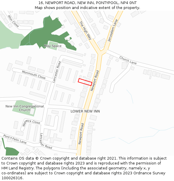 16, NEWPORT ROAD, NEW INN, PONTYPOOL, NP4 0NT: Location map and indicative extent of plot