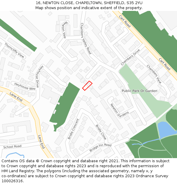 16, NEWTON CLOSE, CHAPELTOWN, SHEFFIELD, S35 2YU: Location map and indicative extent of plot