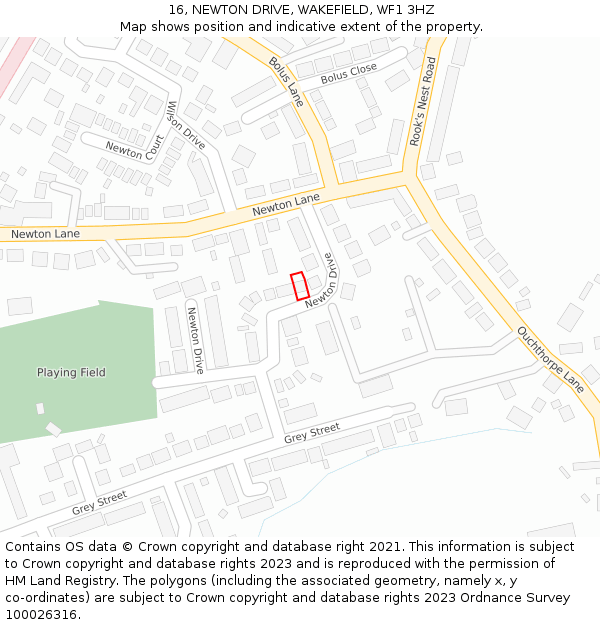 16, NEWTON DRIVE, WAKEFIELD, WF1 3HZ: Location map and indicative extent of plot