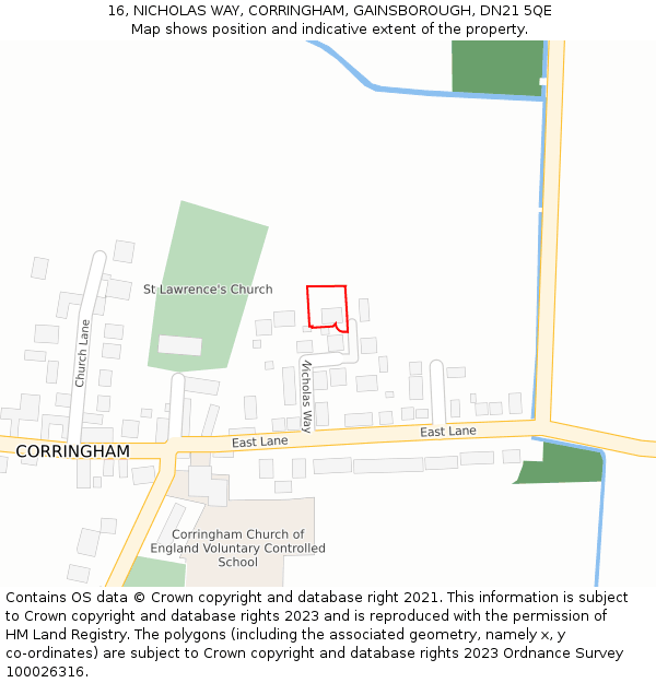 16, NICHOLAS WAY, CORRINGHAM, GAINSBOROUGH, DN21 5QE: Location map and indicative extent of plot