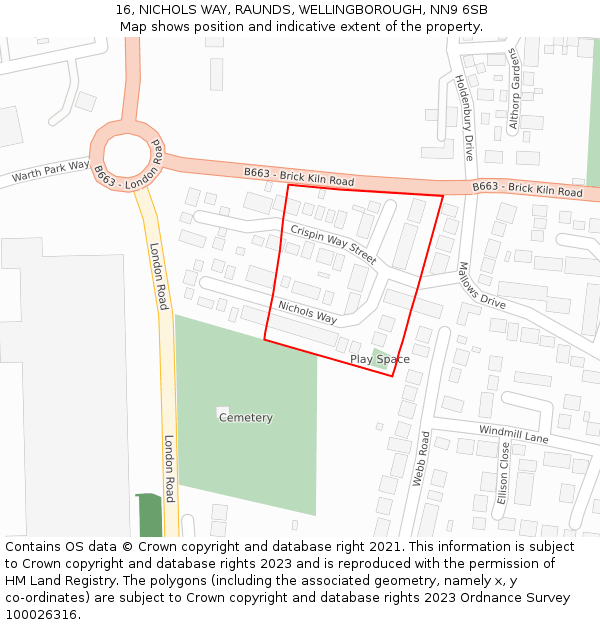 16, NICHOLS WAY, RAUNDS, WELLINGBOROUGH, NN9 6SB: Location map and indicative extent of plot