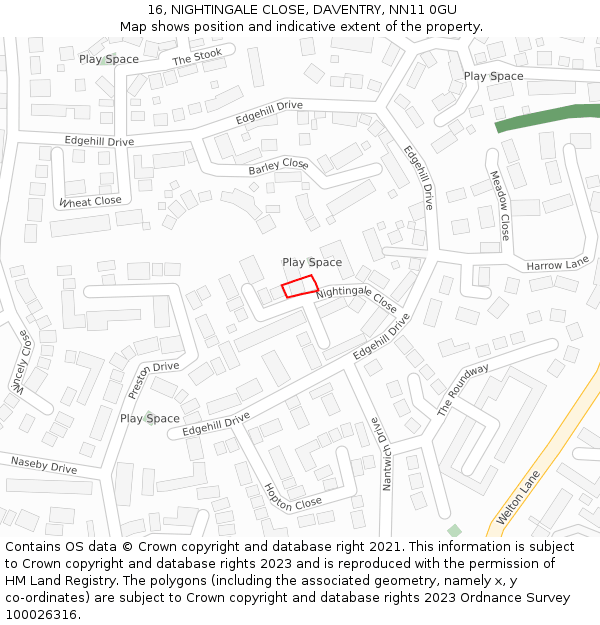 16, NIGHTINGALE CLOSE, DAVENTRY, NN11 0GU: Location map and indicative extent of plot