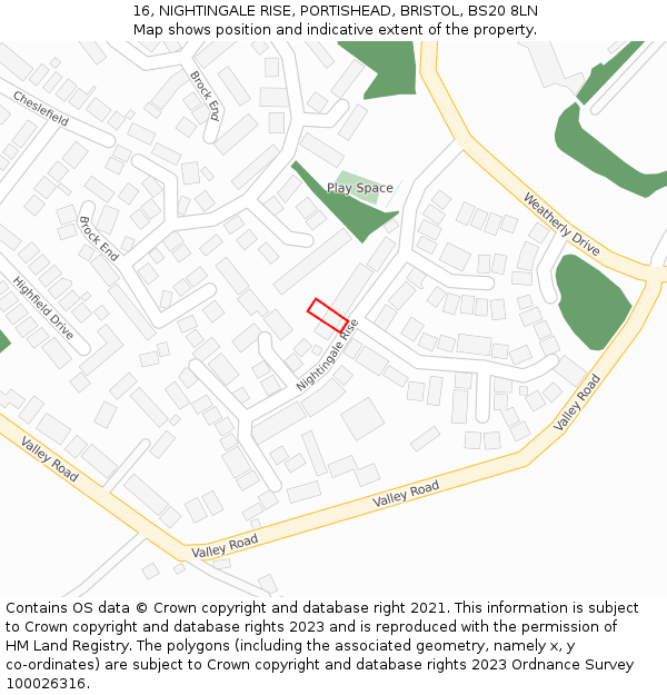 16, NIGHTINGALE RISE, PORTISHEAD, BRISTOL, BS20 8LN: Location map and indicative extent of plot