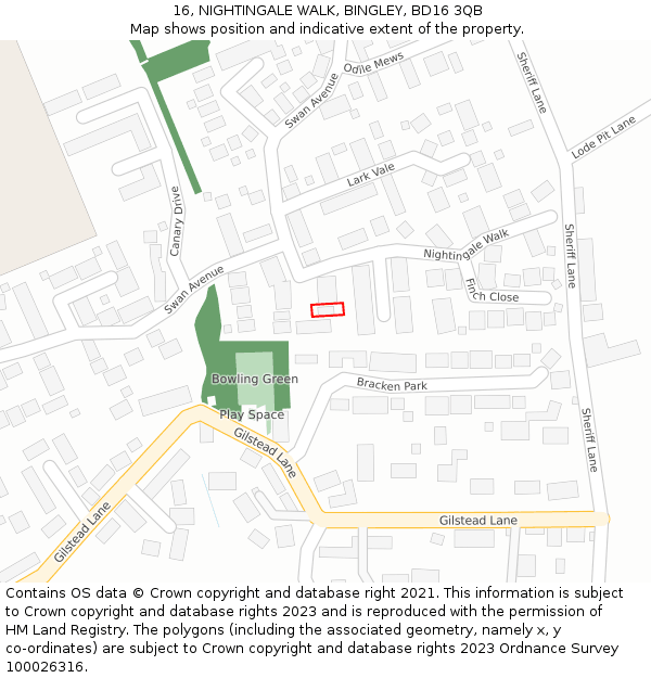 16, NIGHTINGALE WALK, BINGLEY, BD16 3QB: Location map and indicative extent of plot