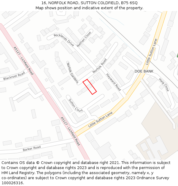 16, NORFOLK ROAD, SUTTON COLDFIELD, B75 6SQ: Location map and indicative extent of plot
