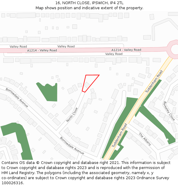 16, NORTH CLOSE, IPSWICH, IP4 2TL: Location map and indicative extent of plot