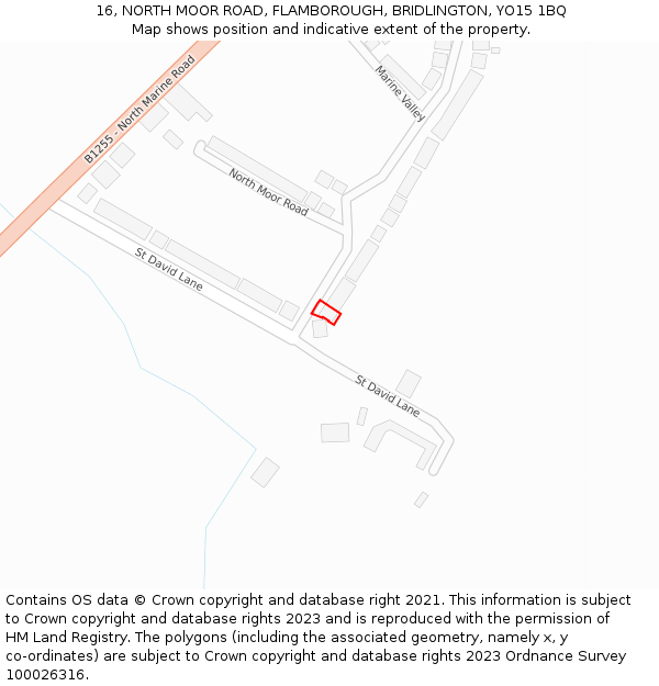 16, NORTH MOOR ROAD, FLAMBOROUGH, BRIDLINGTON, YO15 1BQ: Location map and indicative extent of plot