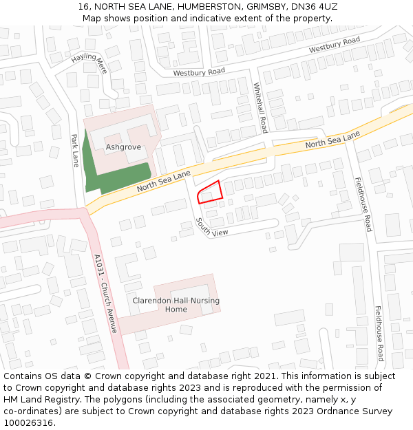 16, NORTH SEA LANE, HUMBERSTON, GRIMSBY, DN36 4UZ: Location map and indicative extent of plot