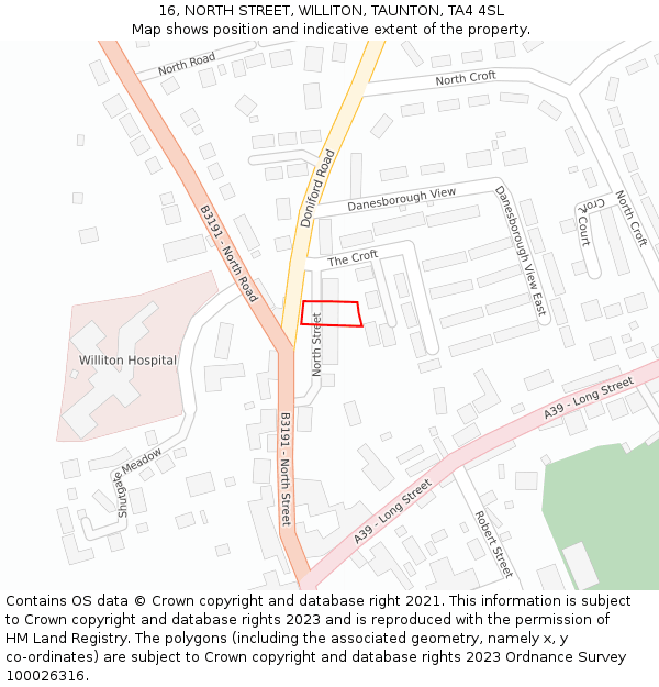 16, NORTH STREET, WILLITON, TAUNTON, TA4 4SL: Location map and indicative extent of plot