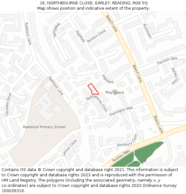 16, NORTHBOURNE CLOSE, EARLEY, READING, RG6 5YJ: Location map and indicative extent of plot
