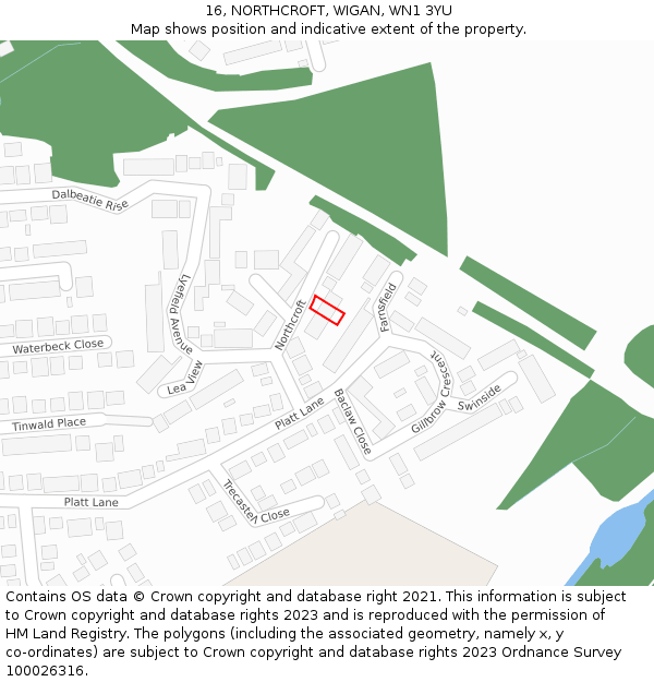 16, NORTHCROFT, WIGAN, WN1 3YU: Location map and indicative extent of plot