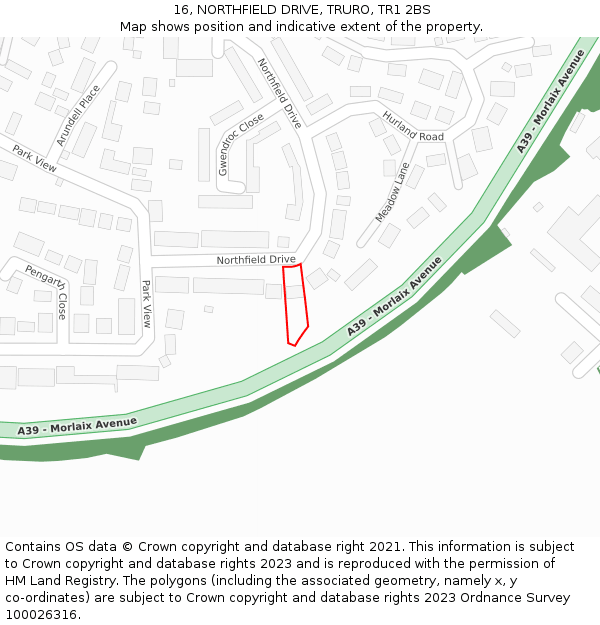 16, NORTHFIELD DRIVE, TRURO, TR1 2BS: Location map and indicative extent of plot