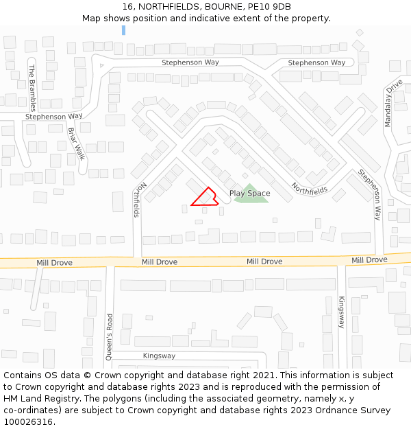 16, NORTHFIELDS, BOURNE, PE10 9DB: Location map and indicative extent of plot