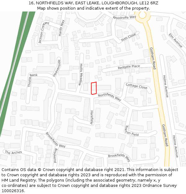 16, NORTHFIELDS WAY, EAST LEAKE, LOUGHBOROUGH, LE12 6RZ: Location map and indicative extent of plot