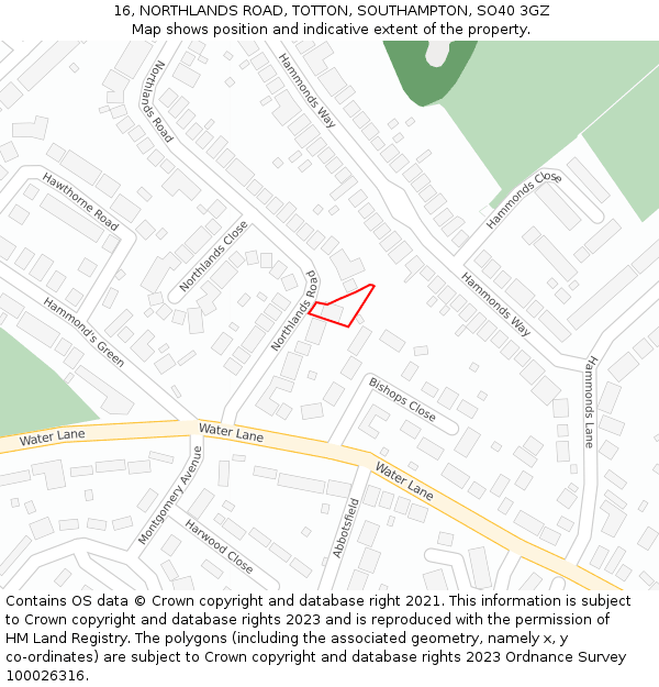 16, NORTHLANDS ROAD, TOTTON, SOUTHAMPTON, SO40 3GZ: Location map and indicative extent of plot