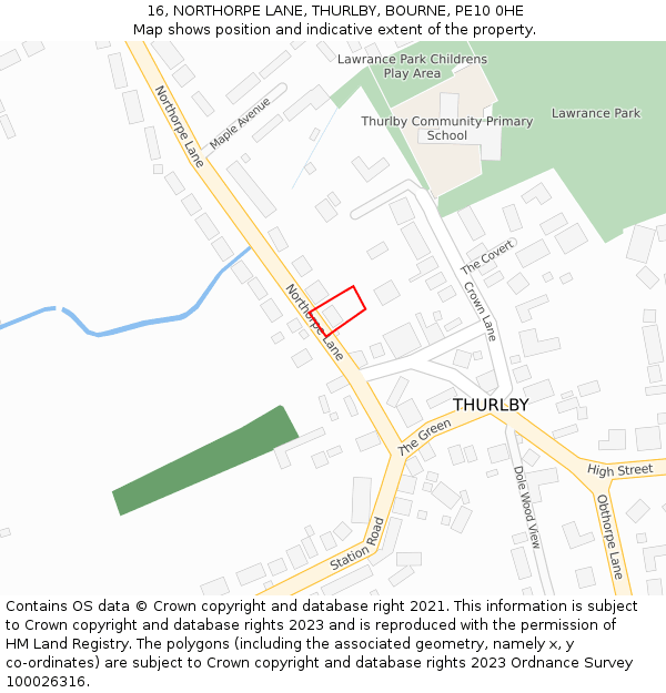 16, NORTHORPE LANE, THURLBY, BOURNE, PE10 0HE: Location map and indicative extent of plot