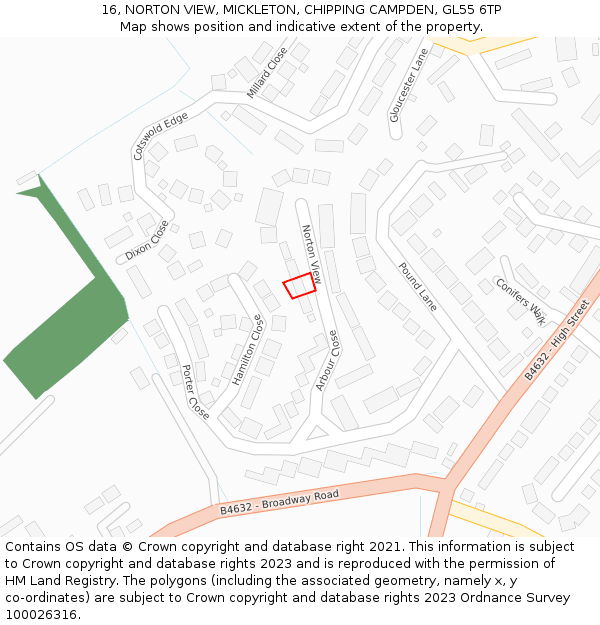 16, NORTON VIEW, MICKLETON, CHIPPING CAMPDEN, GL55 6TP: Location map and indicative extent of plot