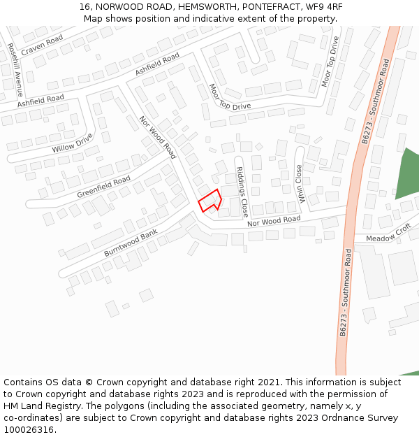 16, NORWOOD ROAD, HEMSWORTH, PONTEFRACT, WF9 4RF: Location map and indicative extent of plot