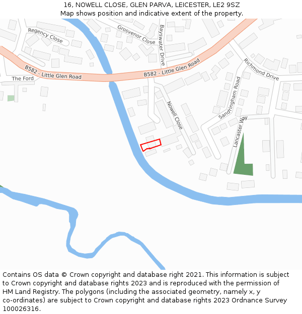 16, NOWELL CLOSE, GLEN PARVA, LEICESTER, LE2 9SZ: Location map and indicative extent of plot